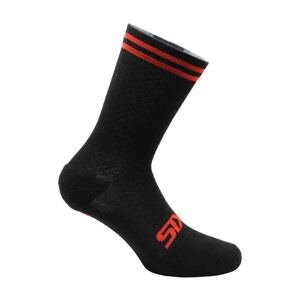 SIX2 Cyklistické ponožky klasické - MERINO WOOL - černá/červená 44-47