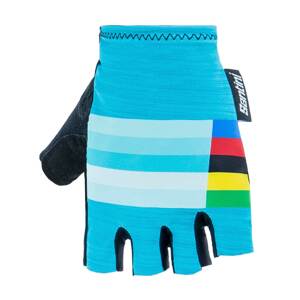 SANTINI Cyklistické rukavice krátkoprsté - UCI RAINBOW - světle modrá M