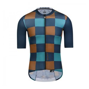 MONTON Cyklistický dres s krátkým rukávem - CHECK - modrá/zelená S