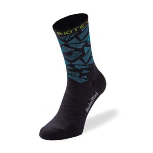 BIOTEX Cyklistické ponožky klasické - MERINO - černá/světle modrá 43-45