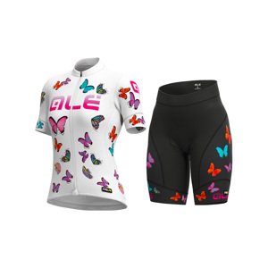 ALÉ Cyklistický krátký dres a krátké kalhoty - BUTTERFLY LADY - vícebarevná/bílá