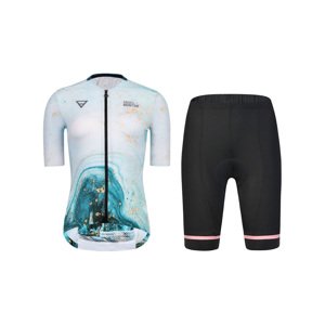 MONTON Cyklistický krátký dres a krátké kalhoty - WATER FLOW LADY - černá/modrá/bílá