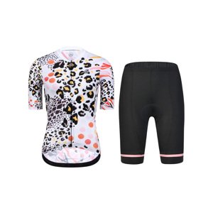 MONTON Cyklistický krátký dres a krátké kalhoty - LEOPARD LADY - bílá/růžová/černá
