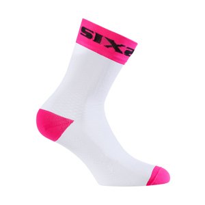 SIX2 Cyklistické ponožky klasické - WHITE SHORT - růžová/bílá