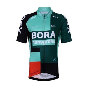 BONAVELO Cyklistický dres s krátkým rukávem - BORA 2022 KIDS - zelená/černá/červená M-145cm