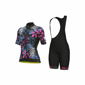 ALÉ Cyklistický krátký dres a krátké kalhoty - PR-S GARDEN LADY - růžová/modrá/černá