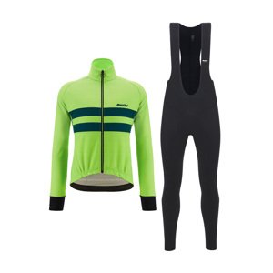 SANTINI Cyklistická zimní bunda a kalhoty - COLORE HALO + LAVA - zelená/černá
