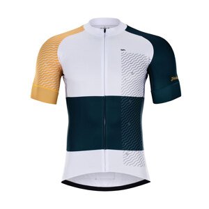 HOLOKOLO Cyklistický dres s krátkým rukávem - ENGRAVE - bílá/žlutá/modrá