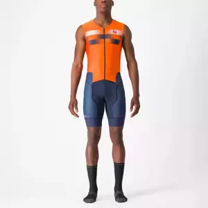 CASTELLI Cyklistická kombinéza - CST FREE SANREMO 2 - oranžová/modrá 3XL