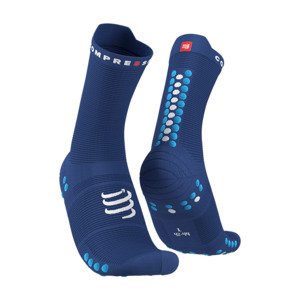 COMPRESSPORT Cyklistické ponožky klasické - PRO RACING V4.0 RUN HIGH - modrá 45-48
