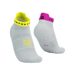 COMPRESSPORT Cyklistické ponožky kotníkové - PRO RACING V4.0 RUN LOW - bílá/růžová/žlutá 42-44