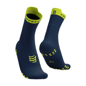COMPRESSPORT Cyklistické ponožky klasické - PRO RACING V4.0 RUN HIGH - modrá/žlutá 45-48
