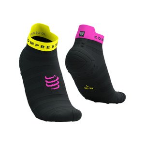 COMPRESSPORT Cyklistické ponožky kotníkové - PRO RACING V4.0 ULTRALIGHT RUN LOW - černá/žlutá/růžová 42-44