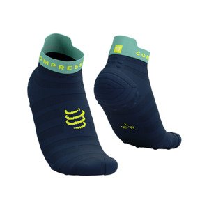 COMPRESSPORT Cyklistické ponožky kotníkové - PRO RACING V4.0 ULTRALIGHT RUN LOW - modrá/světle zelená 42-44
