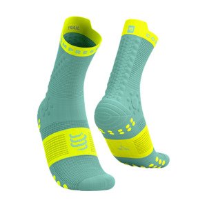 COMPRESSPORT Cyklistické ponožky klasické - PRO RACING V4.0 TRAIL - světle zelená/žlutá 42-44