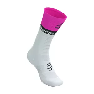 COMPRESSPORT Cyklistické ponožky klasické - MID COMPRESSION V2.0 - bílá/žlutá/růžová 45-48