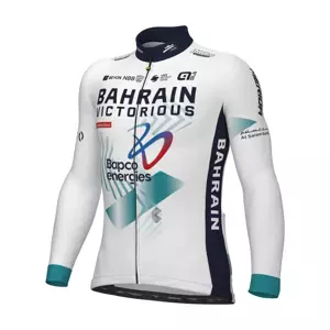 ALÉ Cyklistický dres s dlouhým rukávem zimní - BAHRAIN VICTORIOUS 2024 - bílá/modrá