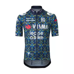 AGU Cyklistický dres s krátkým rukávem - TDF 2024 TEAM VISMA | LEASE A BIKE KIDS - modrá/žlutá 116 cm