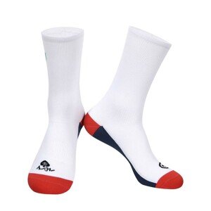 MONTON Cyklistické ponožky klasické - SKULL BADCAT LADY - bílá/červená/modrá