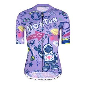 MONTON Cyklistický dres s krátkým rukávem - ROBOTS LADY - žlutá/modrá/fialová S