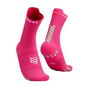 COMPRESSPORT Cyklistické ponožky klasické - PRO RACING 4.0 RUN - růžová/zelená 35-38
