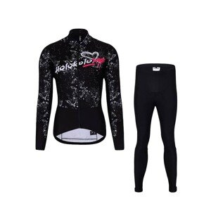 HOLOKOLO Cyklistická zimní bunda a kalhoty - GRAFFITI LADY - černá/bílá