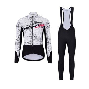HOLOKOLO Cyklistická zimní bunda a kalhoty - GRAFFITI LADY - bílá/černá