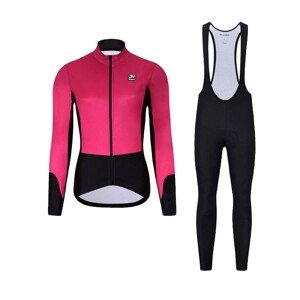 HOLOKOLO Cyklistická zimní bunda a kalhoty - CLASSIC LADY - růžová/černá