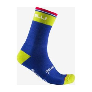 CASTELLI Cyklistické ponožky klasické - QUINDICI SOFT MERINO - modrá/žlutá 2XL