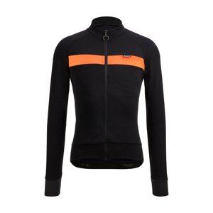 SANTINI Cyklistický dres s dlouhým rukávem zimní - ADAPT WOOL - černá/oranžová 2XL