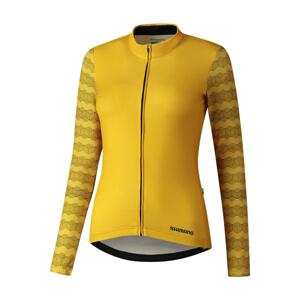 SHIMANO Cyklistický dres s dlouhým rukávem zimní - KAEDE PRINTED LONG - žlutá