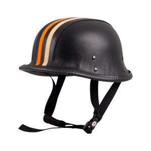 Retro otevřená moto helma Sodager Stripes  černá s oranžovým a béžovým pruhem  L (59-60)